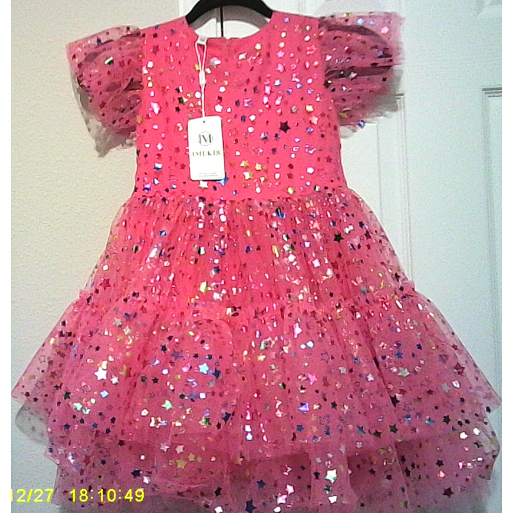 IMEKIS PINK WITH STARS DRESS SPARKLY DRESS! 130